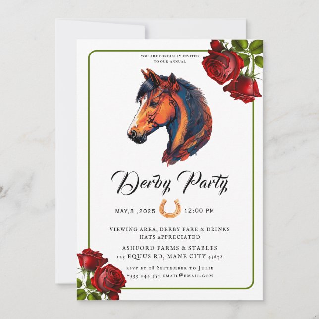 Curso moderno de caballos Derby Fiesta Invitación  (Anverso)