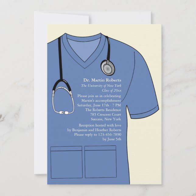 Cursos médicos Invitación a graduación azul (Anverso)