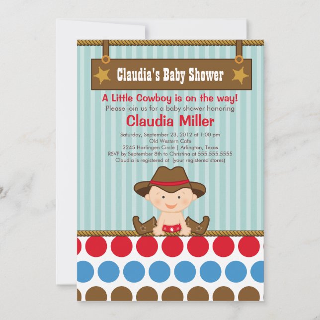 Curta invitación de Baby Shower de Cowboy Occident (Anverso)