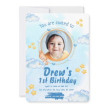 Curte 1ᵉʳ Baby Boy Birthday Invitación