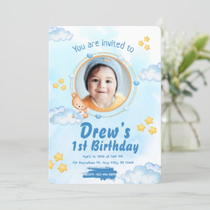 Curte 1ᵉʳ Baby Boy Birthday Invitación