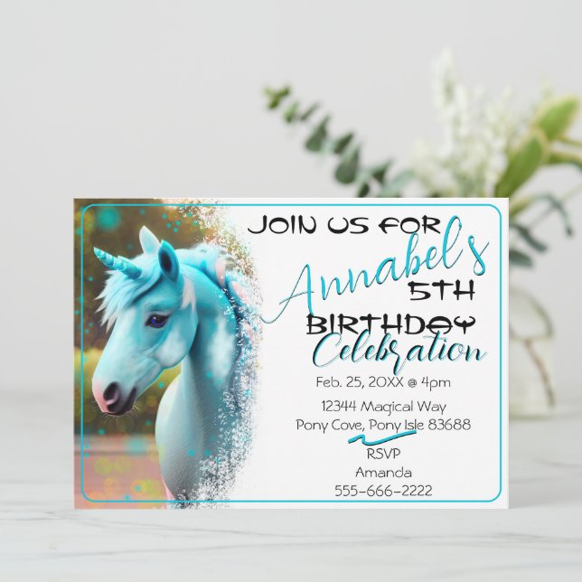 Curte 3D Espíritu Unicorn Pony 27 Invitación de cu (Anverso de pie)