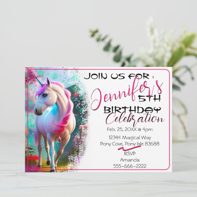 Curte 3D Espíritu Unicorn Pony 33 Invitación de cu (Anverso de pie)
