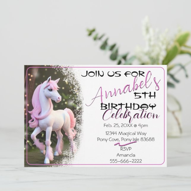 Curte 3D Spirit Pony 19 Invitación de cumpleaños (Anverso de pie)