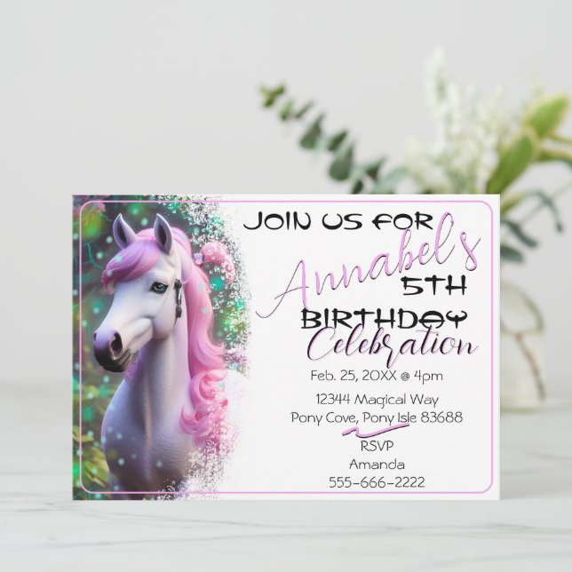 Curte 3D Spirit Pony 31 Invitación de cumpleaños (Anverso de pie)