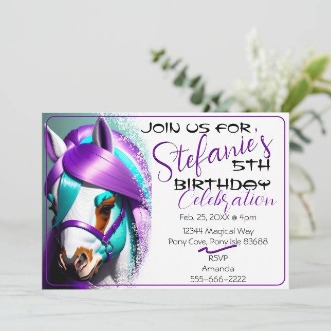 Curte 3D Spirit Pony 9 Invitación de cumpleaños (Anverso de pie)