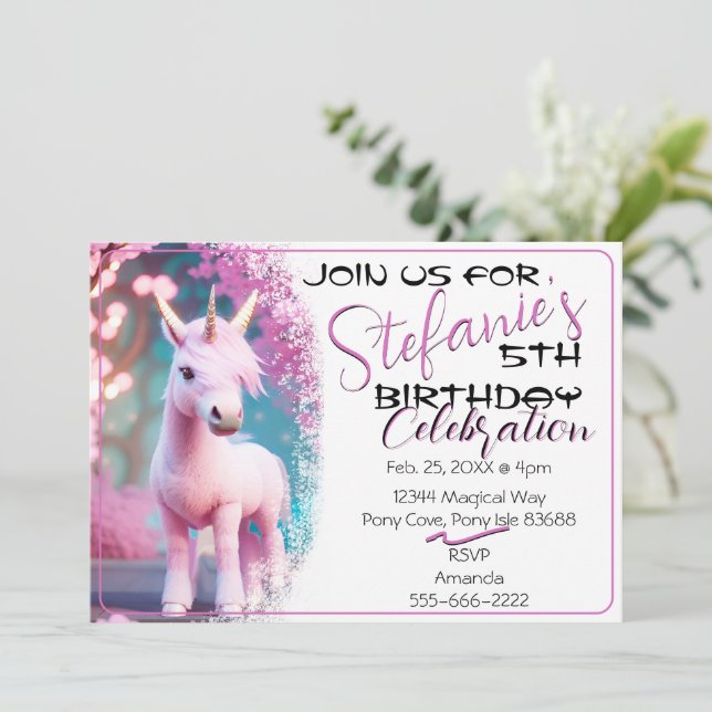 Curte 3D Spirit Unicorn Pony 15 Invitación de cump (Anverso de pie)