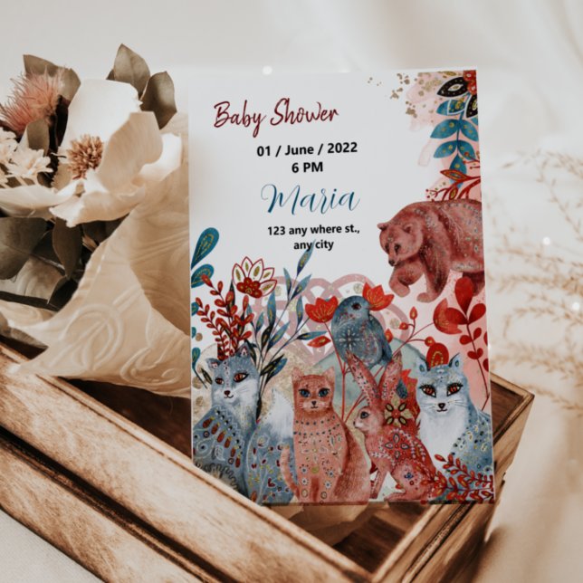 Curte Animales baby ducha invitación rojo y azul (Subido por el creador)