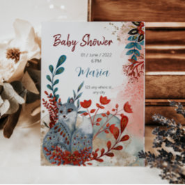 Curte Animales baby ducha invitación rojo y azul