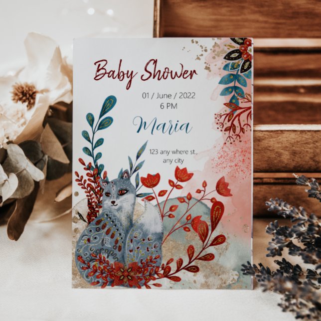 Curte Animales baby ducha invitación rojo y azul (Subido por el creador)