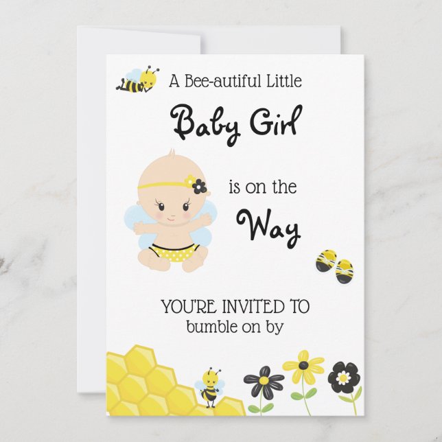 *~* Curte Baby Bee Girl Shower Invitación (Anverso)