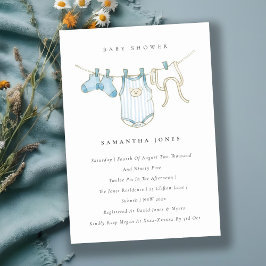 Curte Baby Clothesline Blue Boy Invitación de Baby