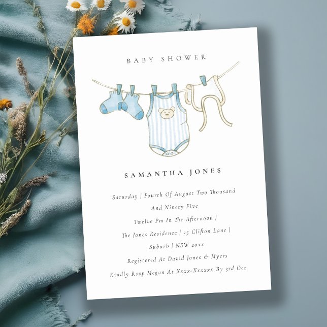 Curte Baby Clothesline Blue Boy Invitación de Baby (Subido por el creador)