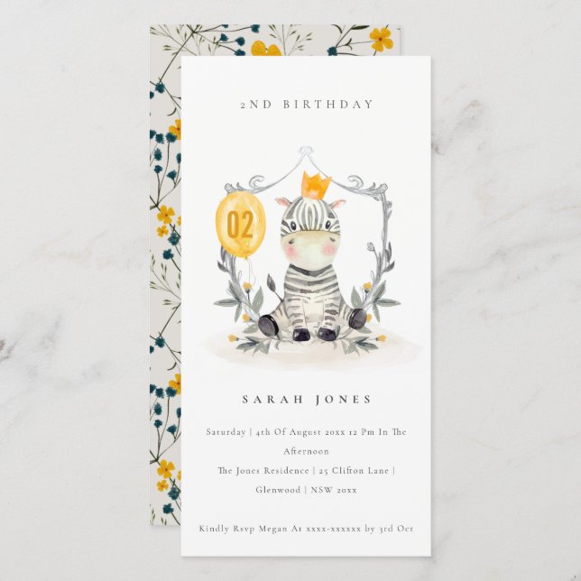 Curte Baby Zebra Foliage Cualquier Edad Invitación (Anverso / Reverso)