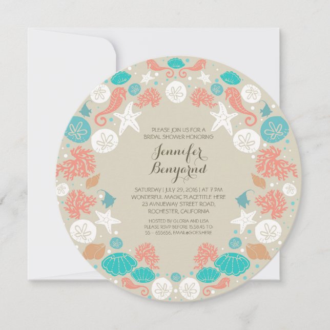 Curte beach wreath bridal ducha invitaciones (Anverso)