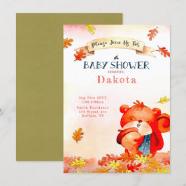 Curte Bear Fall Otoño Invitaciones a la ducha para