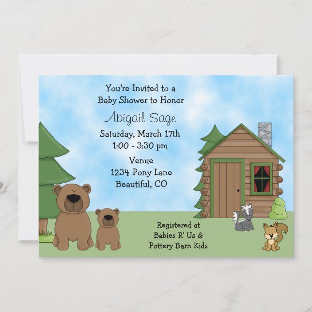 Curte Bears y Cabina Invitación a Baby Shower (Anverso)