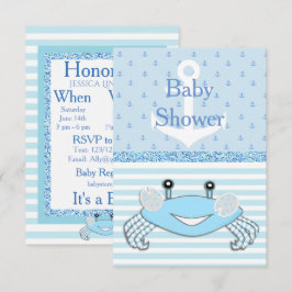 Curte Blue Baby Boy Crab Beachy Shower Invitación