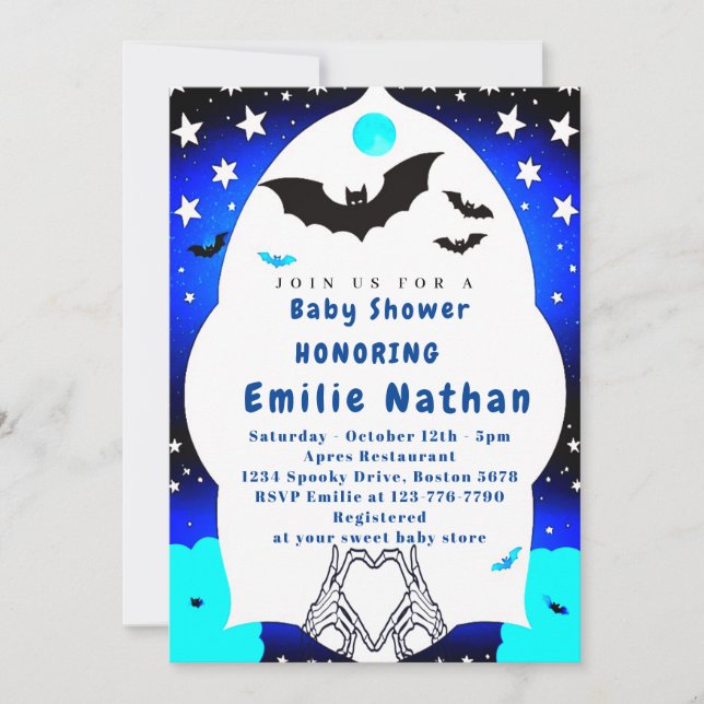 Curte Blue Halloween baby ducha Invitación (Anverso)