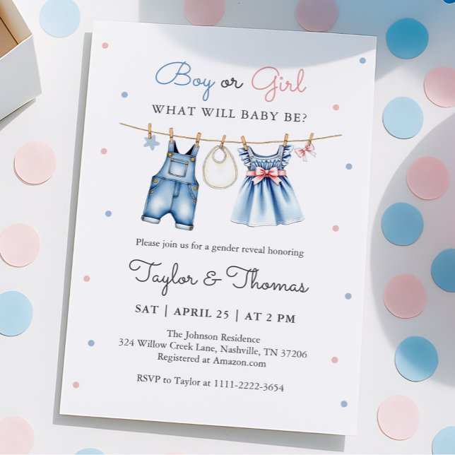 Curte Blue Jean Baby Gender Revelar Invitación (Subido por el creador)