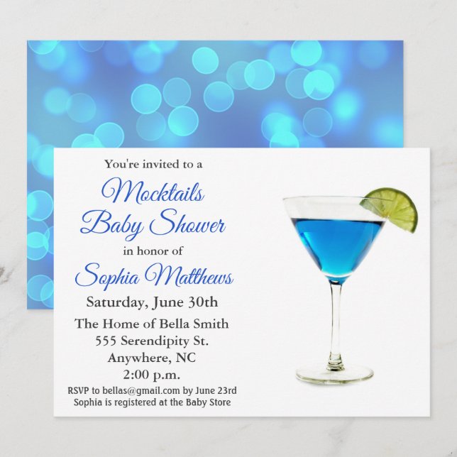 Curte Blue Mocktails Invitación de Baby Shower Boy (Anverso / Reverso)