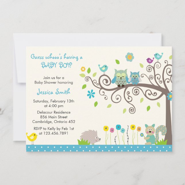 Curte Blue Owl Boy Baby Shower Invitaciones (Anverso)
