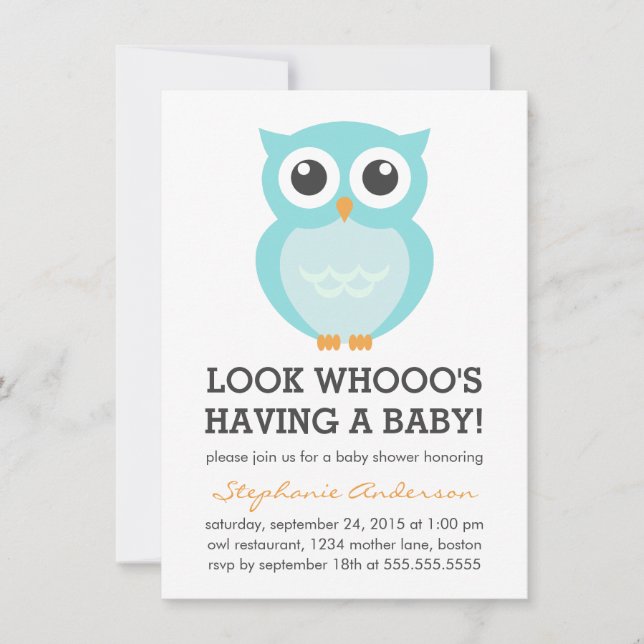 Curte Blue Owl Boy Baby Shower Invitaciones (Anverso)