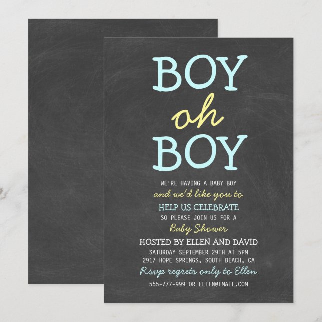 Curte Boy Oh Boy Baby Shower Invitaciones (Anverso / Reverso)