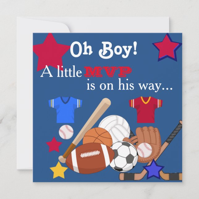 Curte Boys Sports Baby Shower Invitación HOCKEY (Anverso)