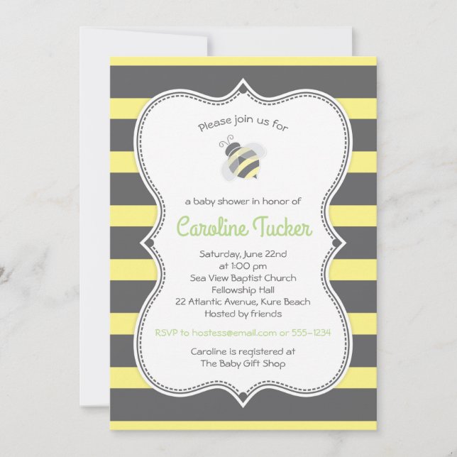 Curte Bumblebee Stripes Baby Shower Invitación (Anverso)