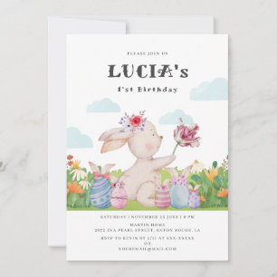 Curte Bunny Cloudy Blue Invitación de primer cumpl