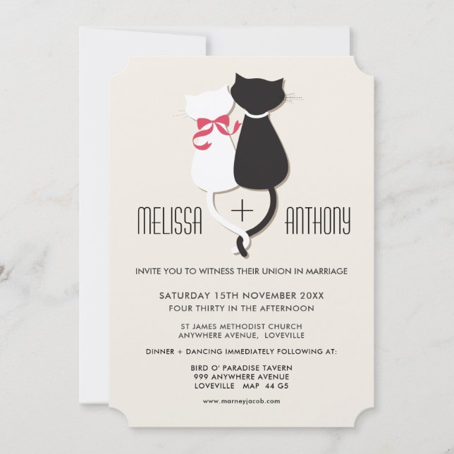 Curte Cats Graciosos Invitación a la Boda Pareja (Anverso)