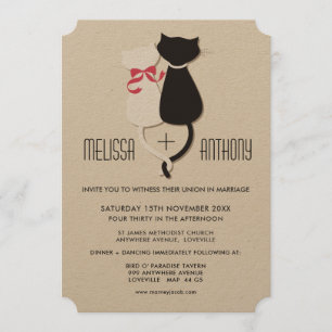 Curte Cats Graciosos Invitación a la Boda Pareja