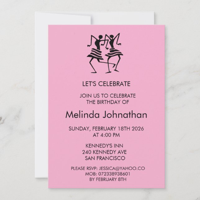 Curte, celebración de silueta, invitación de cumpl (Anverso)