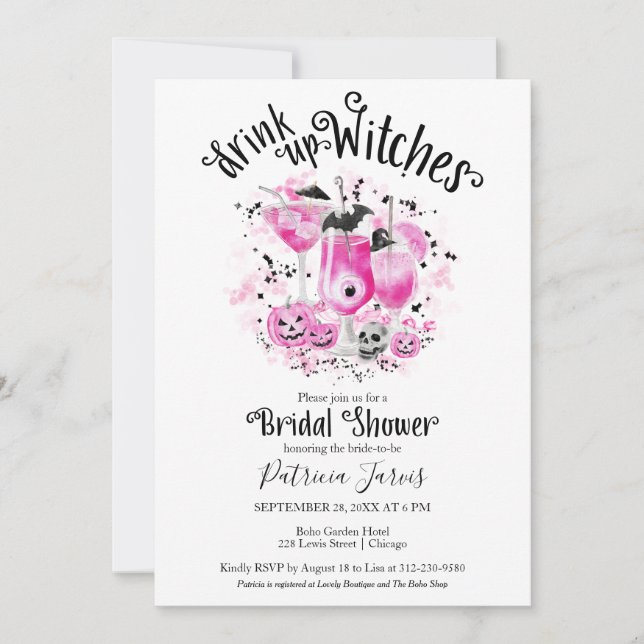 Curte Cocktails Halloween Bridal Shower Invitacion (Anverso)