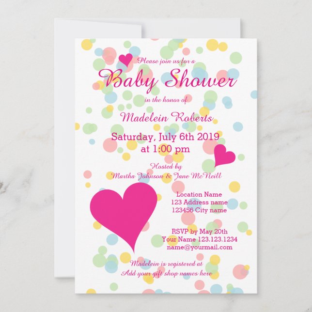 Curte confetti dot baby ducha invitaciones para ch (Anverso)