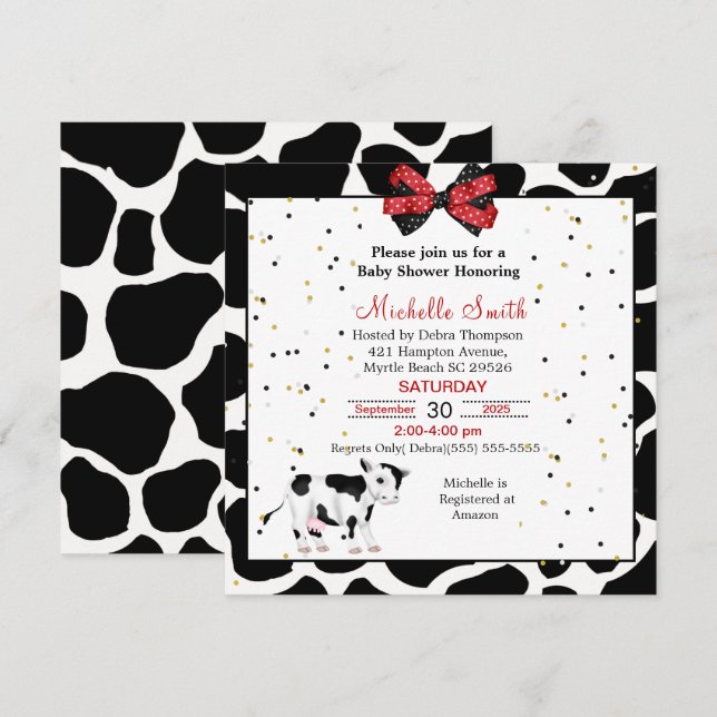 Curte Cow Print Red Black Baby Shower Invitaciones (Anverso / Reverso)