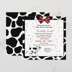 Curte Cow Print Red Black Baby Shower Invitaciones