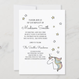 Curte Doodle Unicorn y Stars Baptism Invitan