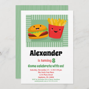Curte Fast Food Hamburger Fries Invitación al cump