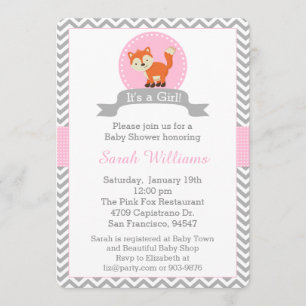 Curte Fox Baby Shower Invitación en rosa y gris