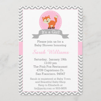 Curte Fox Baby Shower Invitación en rosa y gris
