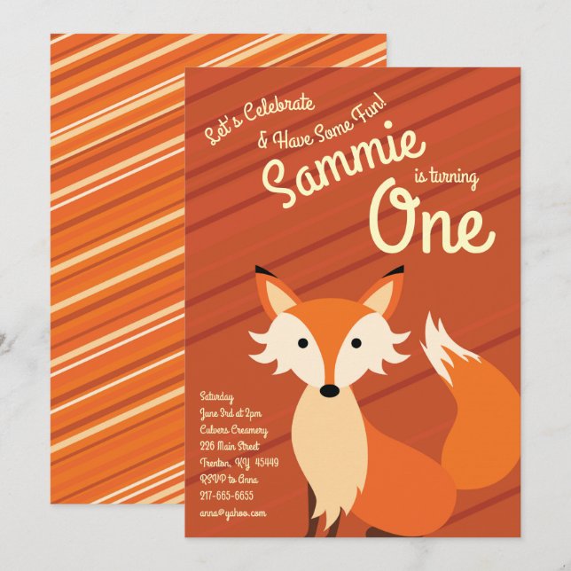 Curte Fox Colorful Invitaciones de primer cumpleañ (Anverso / Reverso)