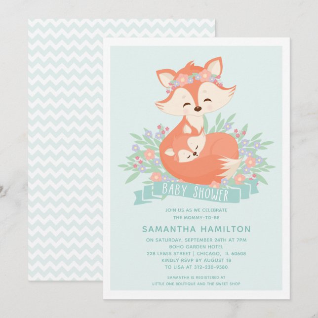 Curte Fox Woodland Boy Invitación a Baby Shower (Anverso / Reverso)