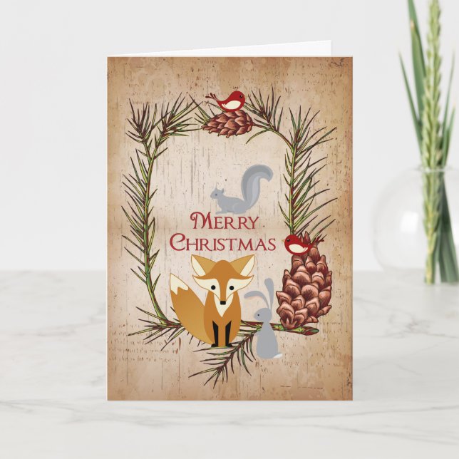 Curte Fox y Woodland Animales Feliz Navidad (Anverso)