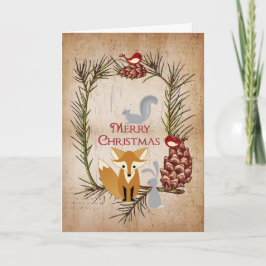 Curte Fox y Woodland Animales Feliz Navidad