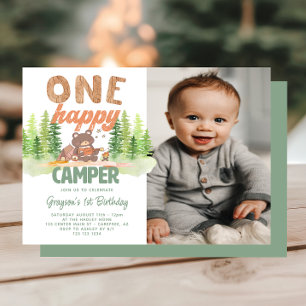 Curte Happy Camper Photo 1er cumpleaños Invitación