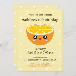 Curte Happy Naranja Kids Birday Party Invitación