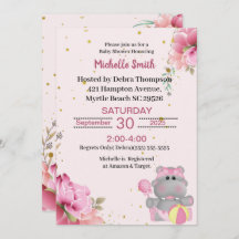 Curte Hippo Floral Baby Invitaciones A La Ducha