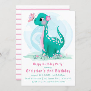 Curte invitaciones de segundo cumpleaños de dinosa